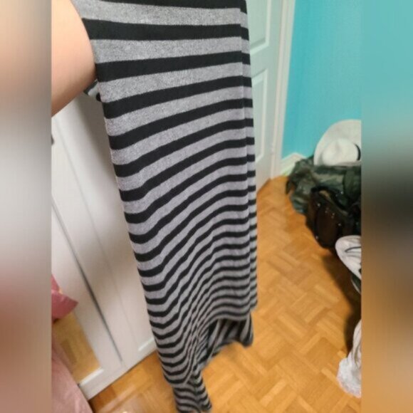 VENUS Black Grey Striped Side Slit Cut Out Back Casual Summer Maxi Dress Small - Picture 4 of 12